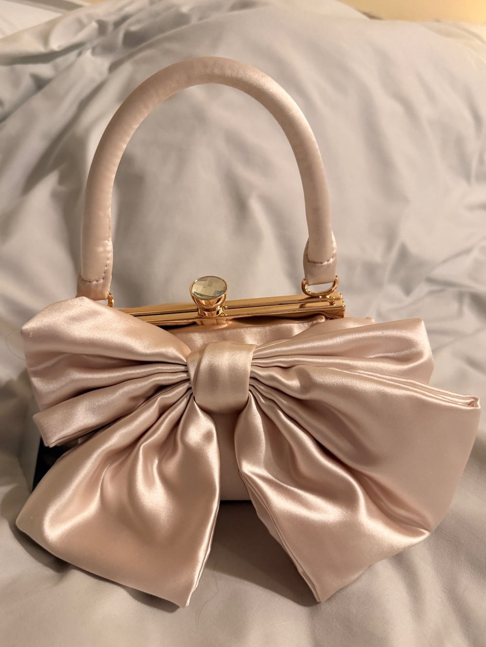 Nina Satin Bow Top-Handle Clutch in Blush